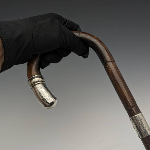 1919 British Antique Gentleman's Thin Lightweight Walking Stick with Curved Handle 91cm